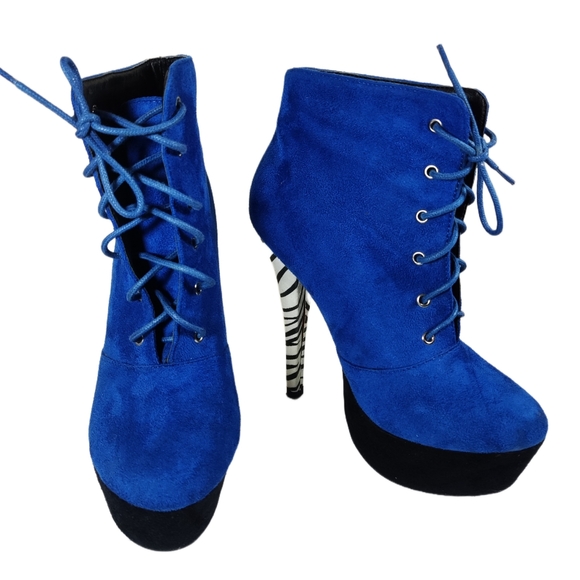 Sz 7.5 Faux suede blue & Zebra pattern high heels - Picture 5 of 8
